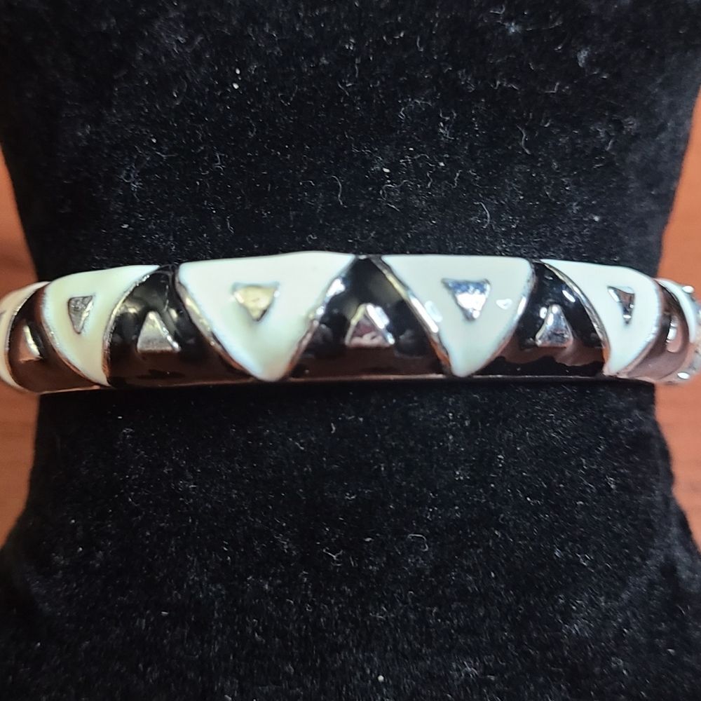 Hand Painted White and Black on Silver Bracelet - J1-6